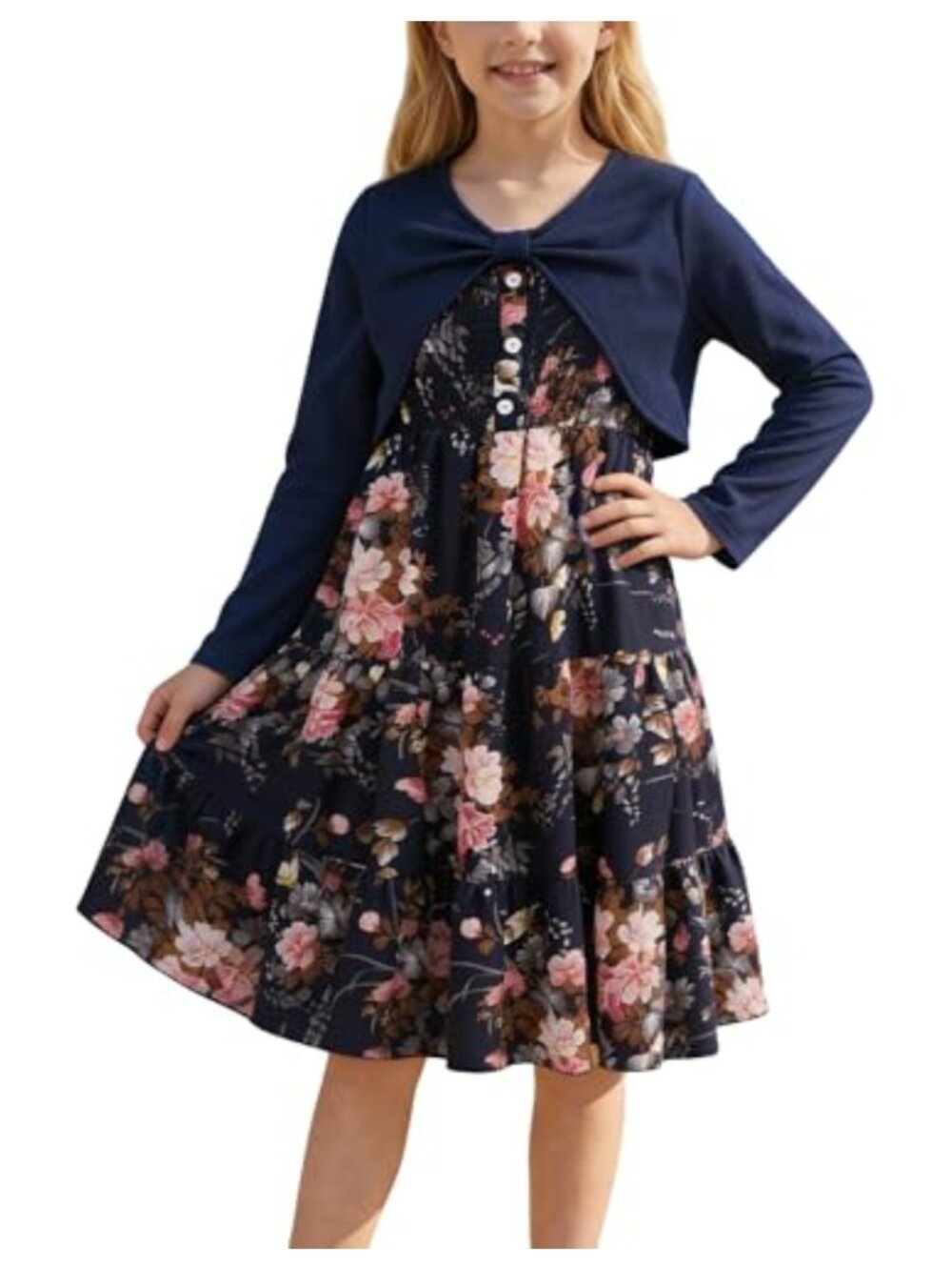 Girls 2 Piece Floral Dress Set Sleeveless Dress with Cardigan Kids Outfit for